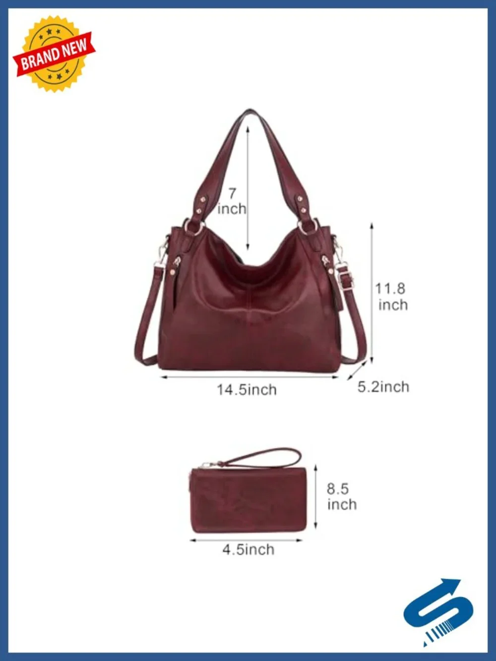Women's Hobo Handbags & Wallet Set Faux Leather Tote Shoulder Bag 2pc
